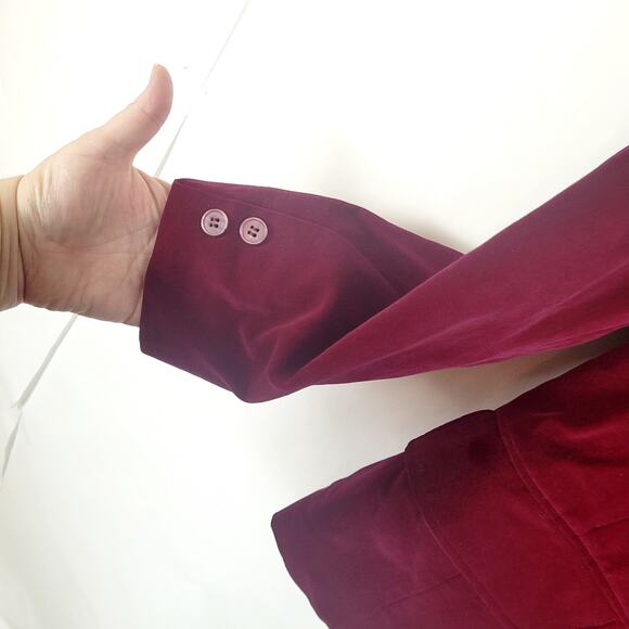 Mulberry Street womens maroon red velvet vintage one button blazer jacket size S - Picture 5 of 9